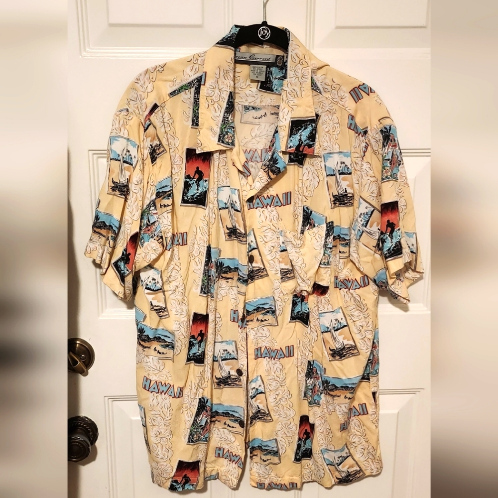 Ocean Current Men's Short Sleeve Hawaiian Shirt Size M Yellow/Cream